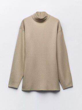 Zara MOCK NECK KNIT SWEATER. Taupe Gray. Size M. New with Tags.